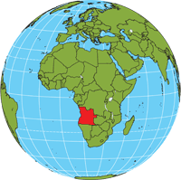 Globe showing location of Angola