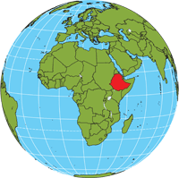 Globe showing location of Ethiopia