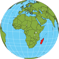 Globe showing location of Madagascar
