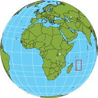 Globe showing location of Mauritius
