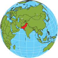 Globe showing location of Pakistan