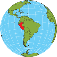 Globe showing location of Peru