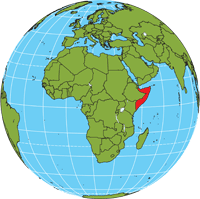 Globe showing location of Somalia