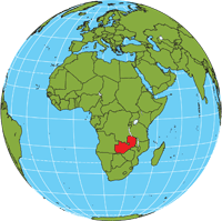 Globe showing location of Zambia